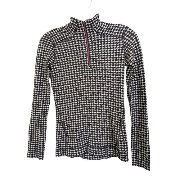 Smartwool Girls S Merino Wool Base Layer Sweater Black Houndstooth Quarter Zip - Picture 2 of 7